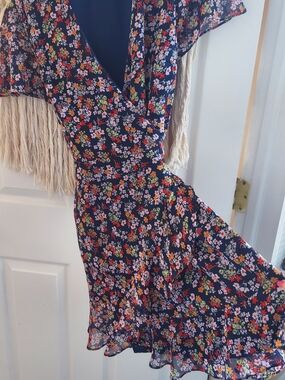 Banana Republic Navy Floral Mini Wrap Dress